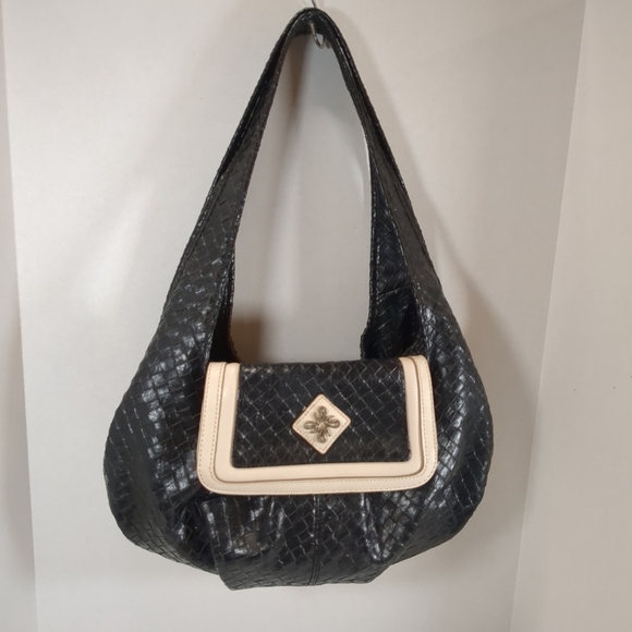 Vera Wang Elegant Black and Cream Woven Shoulder Bag - Picture 1 of 7